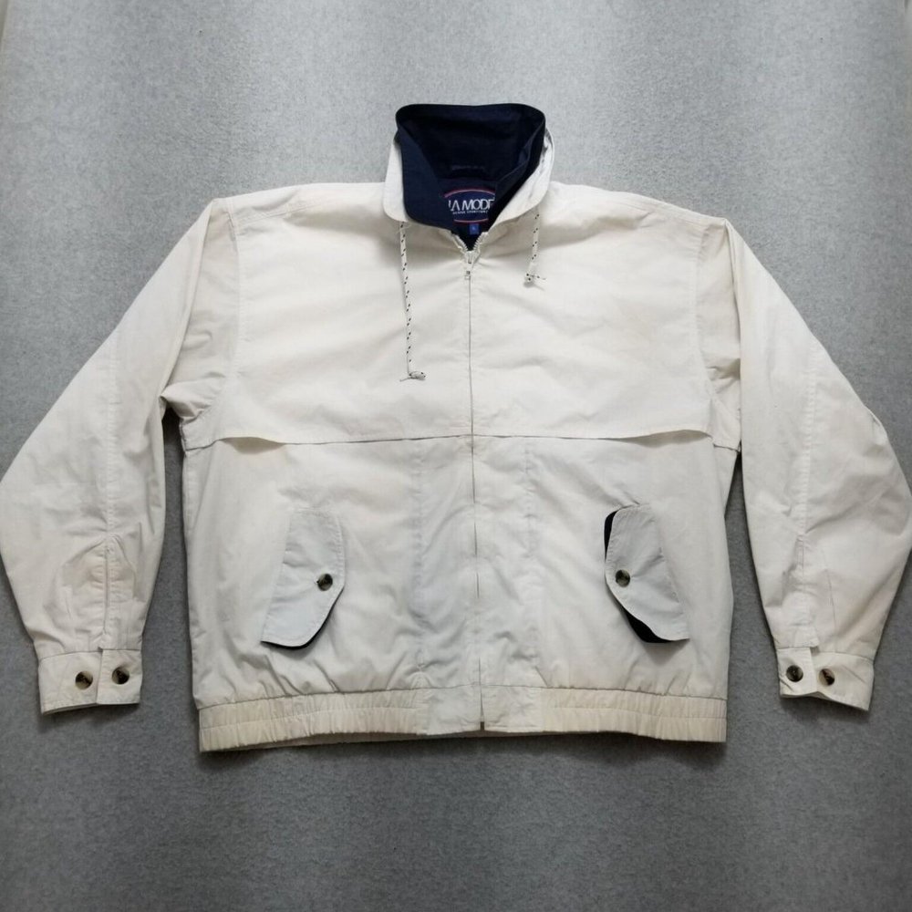 La Mode Jacket Mens XL White Long Sleeve Full‎ Zip Pockets Windbreaker